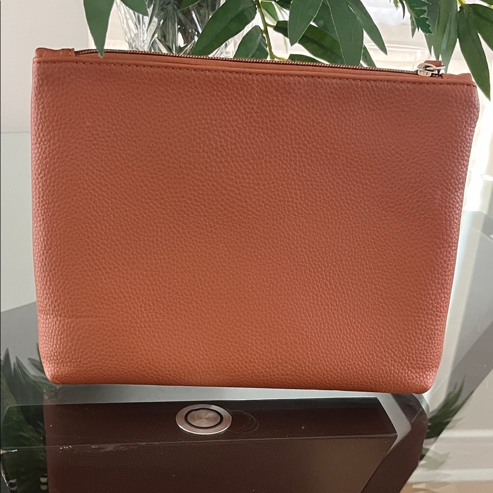 Faux Leather Zip Pouch in Cognac Brown